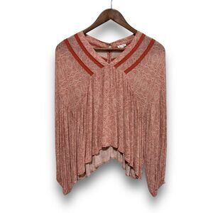 En Creme Women's Blouse Top V  Neck Long Sleeve Orange Size Medium 20‎ x 23